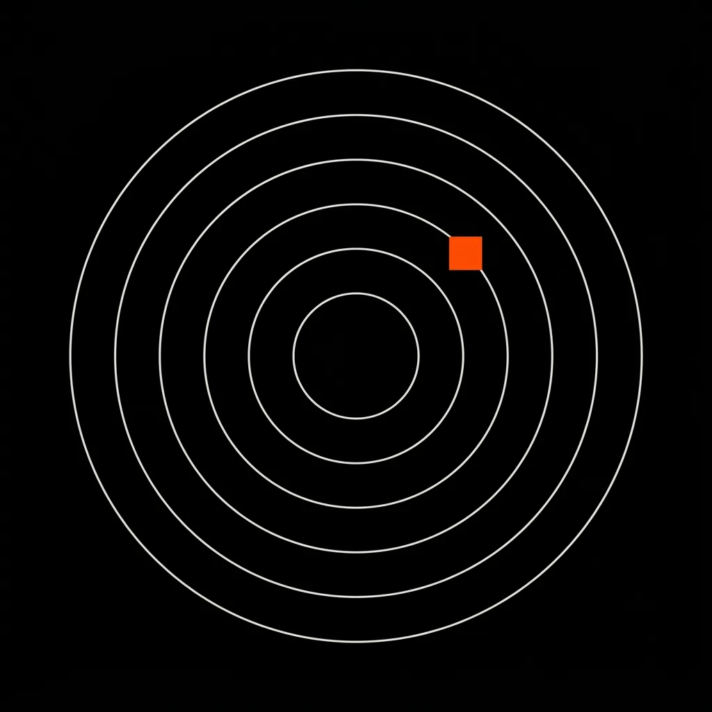 Abstract audit diagram — concentric rings with an orange marker pinpointing an issue